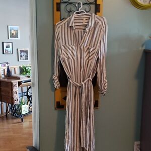 Elan Black and White Striped Long Sleeve Dress